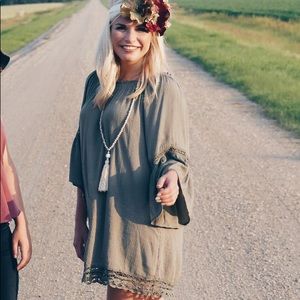 BoHo bell sleeve off the shoulder tunic dress